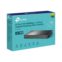 Коммутатор TP-LINK TL-SL1311P 8x1FE (8xPoE), 2xGE, 1xSFP, 65Вт, Неуправляемый