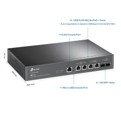 Комутатор TP-LINK TL-SX3206HPP 2xSFP+ (10GE) 4x10GE LAN console+microUSB L2 JetStream 19" 1U