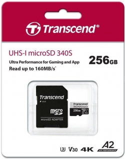 Карта памяти Transcend microSD 256GB C10 UHS-I U3 A2 R160/W125MB/s + SD TS256GUSD340S