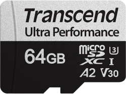 Карта памяти Transcend microSD  64GB C10 UHS-I U3 A2 R160/W80MB/s + SD TS64GUSD340S