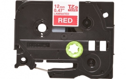 Стрічка Brother 12mm Laminated, білим по червоному TZE435