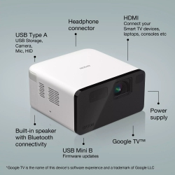 Проєктор Epson EF-21W FHD, 1000 lm, LASER, 1, Google TV, Diamond White V11HB35040