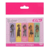 Закладки сверкающие SUPER GIRL, с клейким слоем, 55x15 мм, 5 диз. по 20 л. ZiBi ZB.15350