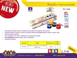Фарби пальчикові 4 кольорів х 30мл ZiBi ZB.6564