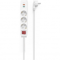 Мережевий подовжувач HAMA 3XSchuko 3G*1.5мм 1.4м USB-C/A, PD/QC White 00133757