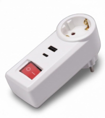 Адаптер сетевой 2E 1xТипF, 16A, 1xUSB-A, 1xUSB-C, белый 2E-AD0102SWH