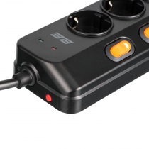 Удлинитель сетевой 2E 3м, 6xТипF, 16A, 2xUSB-A, 1x USB-C фильтр, чёрный 2E-SP6M3SWBK