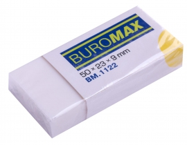 Гумка 1122, прямокутна, 50x23x9 мм, м'який пластик, в інд. папер. обгортці, біла Buromax BM.1122