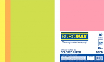 Набір кольорового паперу NEON, 4 кол., 200 арк., А4, 80 г/м2 Buromax BM.27215200-99