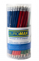 Олівець графітовий НВ, асорті, з гумкою, туба Buromax BM.8501