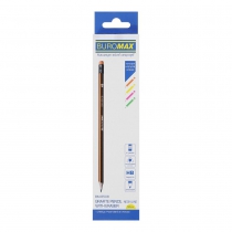 Карандаш графитовый NEON НВ, черно-неоновый, с ластиком, карт. коробка Buromax BM.8508