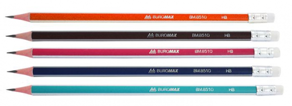 Карандаш графитовый НВ, треугольный, ассорти, с резинкой, туба Buromax BM.8510-100