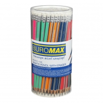 Карандаш графитовый НВ, треугольный, ассорти, с резинкой, блистер Buromax BM.8510-4
