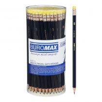 Карандаш графитовый НВ JOBMAX, пластиковый, синий, с ластиком, туба Buromax BM.8514