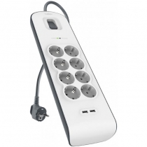 Сетевой фильтр-удлинитель Belkin 8хSchuko, 2xUSB 2.4A, 16А c защитой от перенапряжения, 2м BSV804vf2M