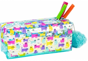 Пенал с блестками на 3 отделения на молниях, голубой COOLFORSCHOOL CF87051 CF87073