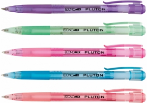 Ручка кулькова автомат. ECONOMIX PLUTON 0,5 мм. Корпус асорті, пише синім E10101-25