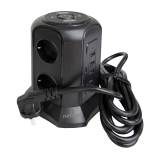 Фільтр мережевий 6 розеток + 4 х USB та бездротова зарядка, вежа, 3 м, 16 А, 250 В, чорний Patron Power (SP-1663-USBTW) EXT-PN-SP-1663-USBT