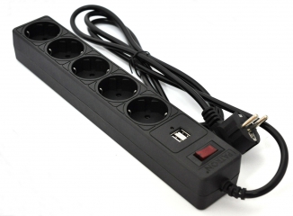 Мережевий фільтр 5 розеток + 2 x usb 2.0 black 1.8 м sp-52 Patron EXT-PN-SP-52-USB