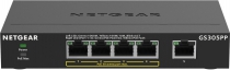 Коммутатор NETGEAR GS305PP 4xGE PoE+ (83Вт), 1x GE, неуправляемый GS305PP-100PES