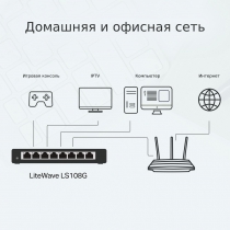 Коммутатор TP-LINK LiteWave LS108G 8xGE неуправляемый метал. корпус