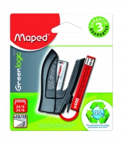 Степлер компактний GREENLOGIC MINI, пластиковий, 15л., + 400 скоб (скоби №24/6; 26/6), асорті Maped MP.353010