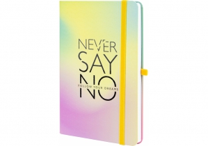 Деловая записная книжка NEVER SAY NO, А5, твердая обложка бумага, резинка, белый блок линия OPTIMA O20812-41