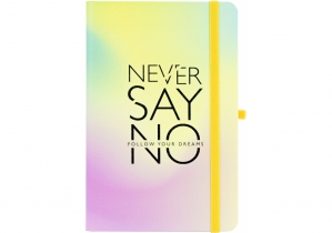 Деловая записная книжка NEVER SAY NO, А5, твердая обложка бумага, резинка, белый блок линия OPTIMA O20812-41