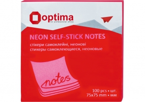 Блок для нотаток з клейким шаром 75х75 мм Optima, 100 арк., неон малиновий O25513-47