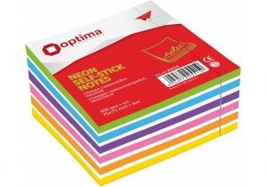 Блок для нотаток з клейким шаром 50х50 мм Optima, 250 арк., неон мікс O25517