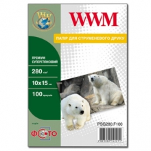 Фотобумага WWM суперглянцевая 280г/м кв, 10см x 15см, 100л (PSG280.F100)