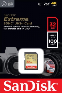 Карта памяти SanDisk SD   32GB C10 UHS-I U3 R100/W60MB/s Extreme V30 SDSDXVT-032G-GNCIN