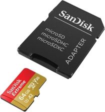 Карта памяти SanDisk microSD   64GB C10 UHS-I U3 R170/W80MB/s Extreme V30 + SD SDSQXAH-064G-GN6MA