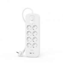 Удлинитель сетевой Belkin 2м, 8хТип, 16А, USB-A/USB-C 18Вт, фильтр, белый SRB003VF2M-V2