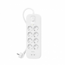 Удлинитель сетевой Belkin 2м, 8хТип, 16А, 2xUSB-С 18Вт, фильтр, белый SRB004VF2M