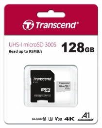 Карта памяти Transcend microSD 128GB C10 UHS-I R100/W40MB/s + SD TS128GUSD300S-A