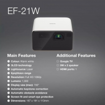 Проєктор Epson EF-21W FHD, 1000 lm, LASER, 1, Google TV, Diamond White V11HB35040