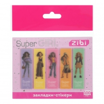 Закладки блискучі SUPER GIRL, з клейким шаром, 55x15 мм, 5 диз. по 20 арк. ZiBi ZB.15350