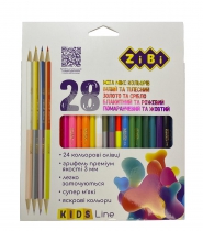 Карандаши цветные, 28 цв. (12 стандарт, 4 двухстр.), трехгранный, KIDS Line ZiBi ZB.2442