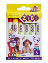 Олівці воскові SUPER JUMBO, 6 кольорів, круглий корпус, BABY Line ZiBi ZB.2484