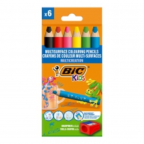 Олівці кольорові "Multisurface", 6 шт + стругачка BIC bc515220