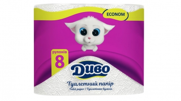 Папір туалетний целюлоз. "Диво" Econom, по 8 рул., на гільзі, 2-х шар., білий тп.де.8б