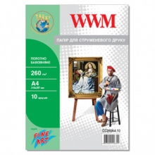 Полотно А4, 10л для друку на принтері WWM натуральний бавовняний, 260Г/м (CC260А4.10) w_CC260A4.10